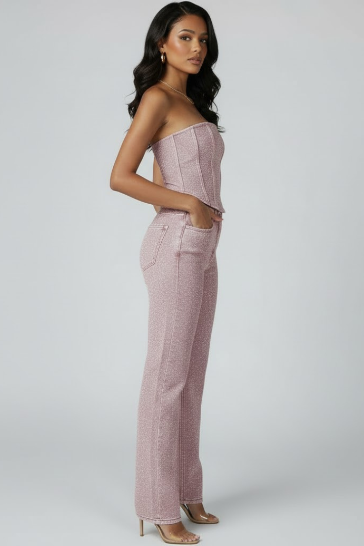 Lila | Strapless Top & High-Waisted Trousers Set
