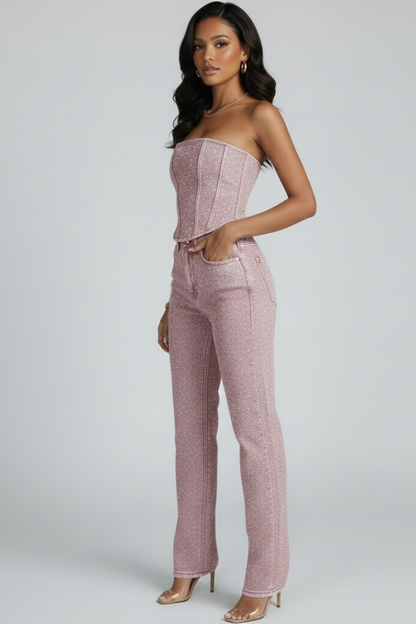 Lila | Strapless Top & High-Waisted Trousers Set