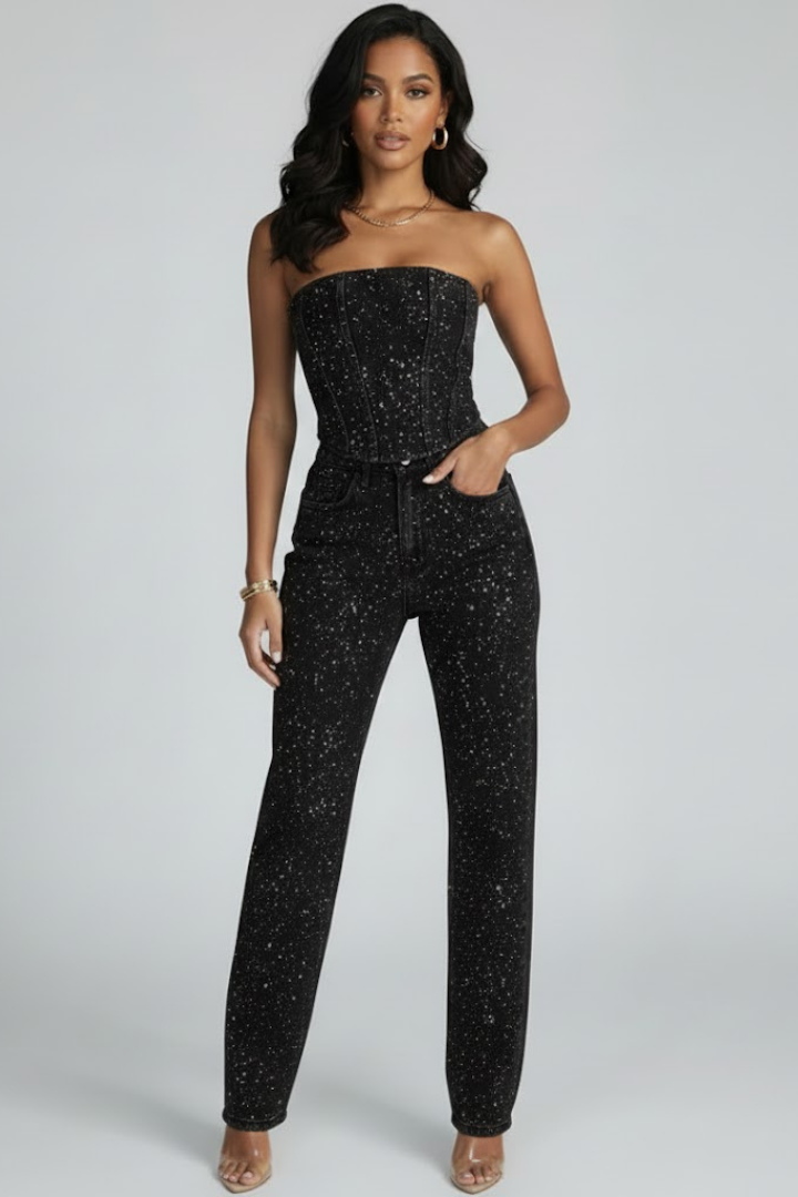 Lila | Strapless Top & High-Waisted Trousers Set