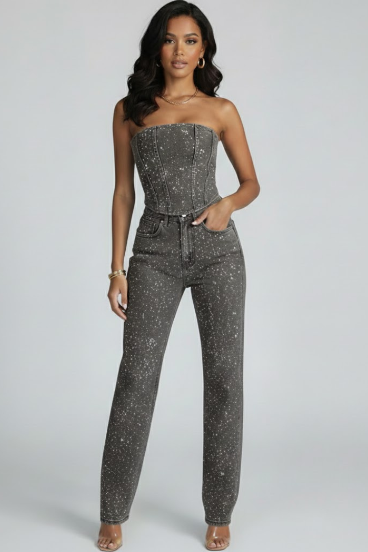 Lila | Strapless Top & High-Waisted Trousers Set