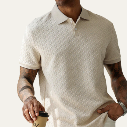 Luca | Textured Fabric Button Placket Polo Shirt