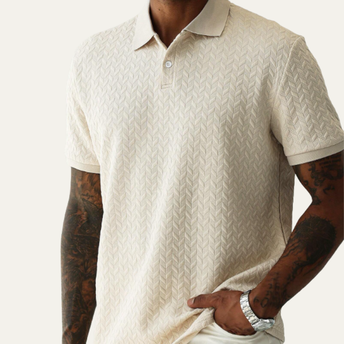 Luca | Textured Fabric Button Placket Polo Shirt