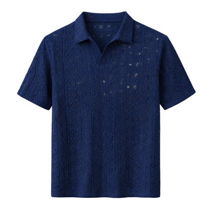 Luca | Crochet Knit Open Collar Polo Shirt