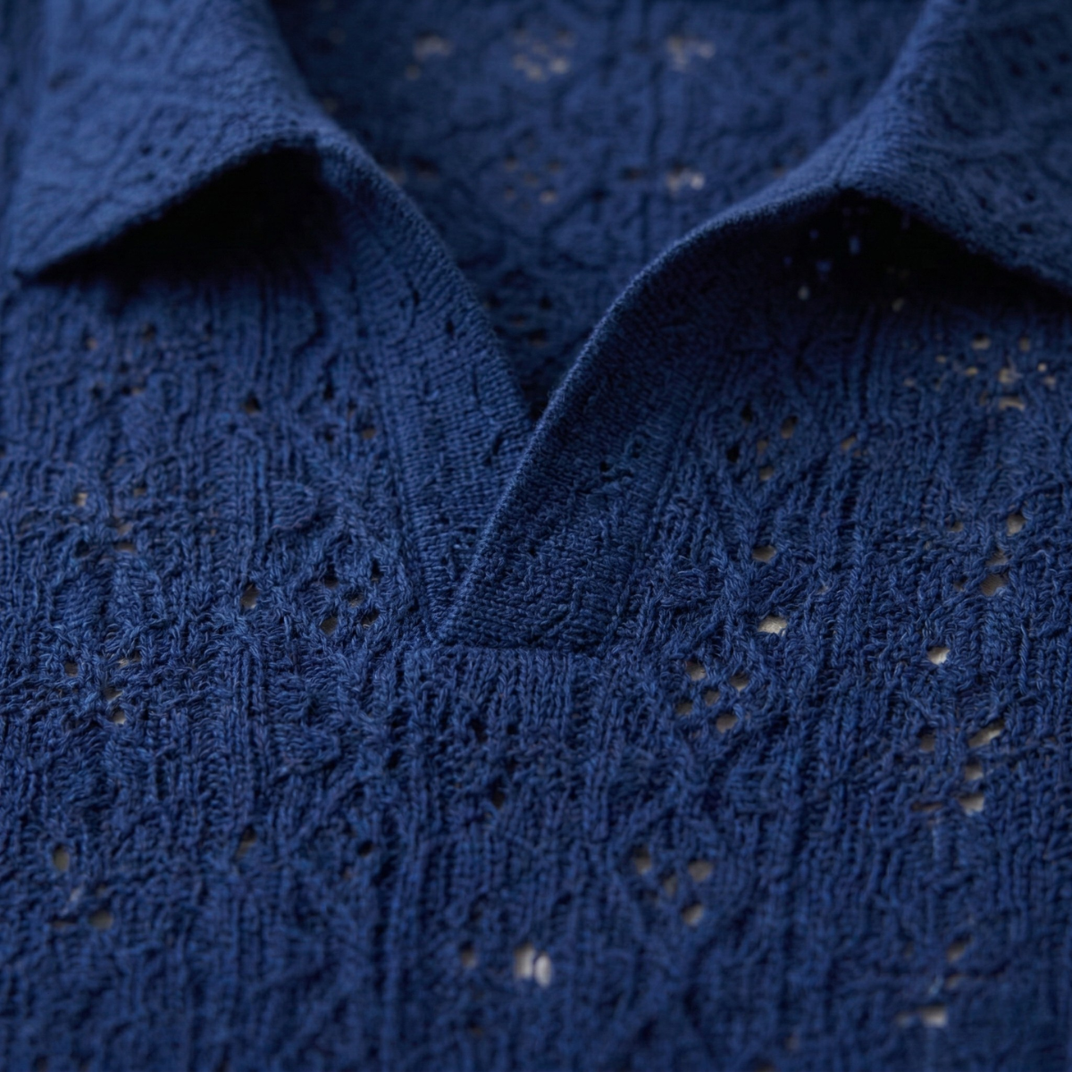 Luca | Crochet Knit Open Collar Polo Shirt