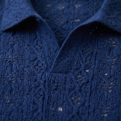 Luca | Crochet Knit Open Collar Polo Shirt