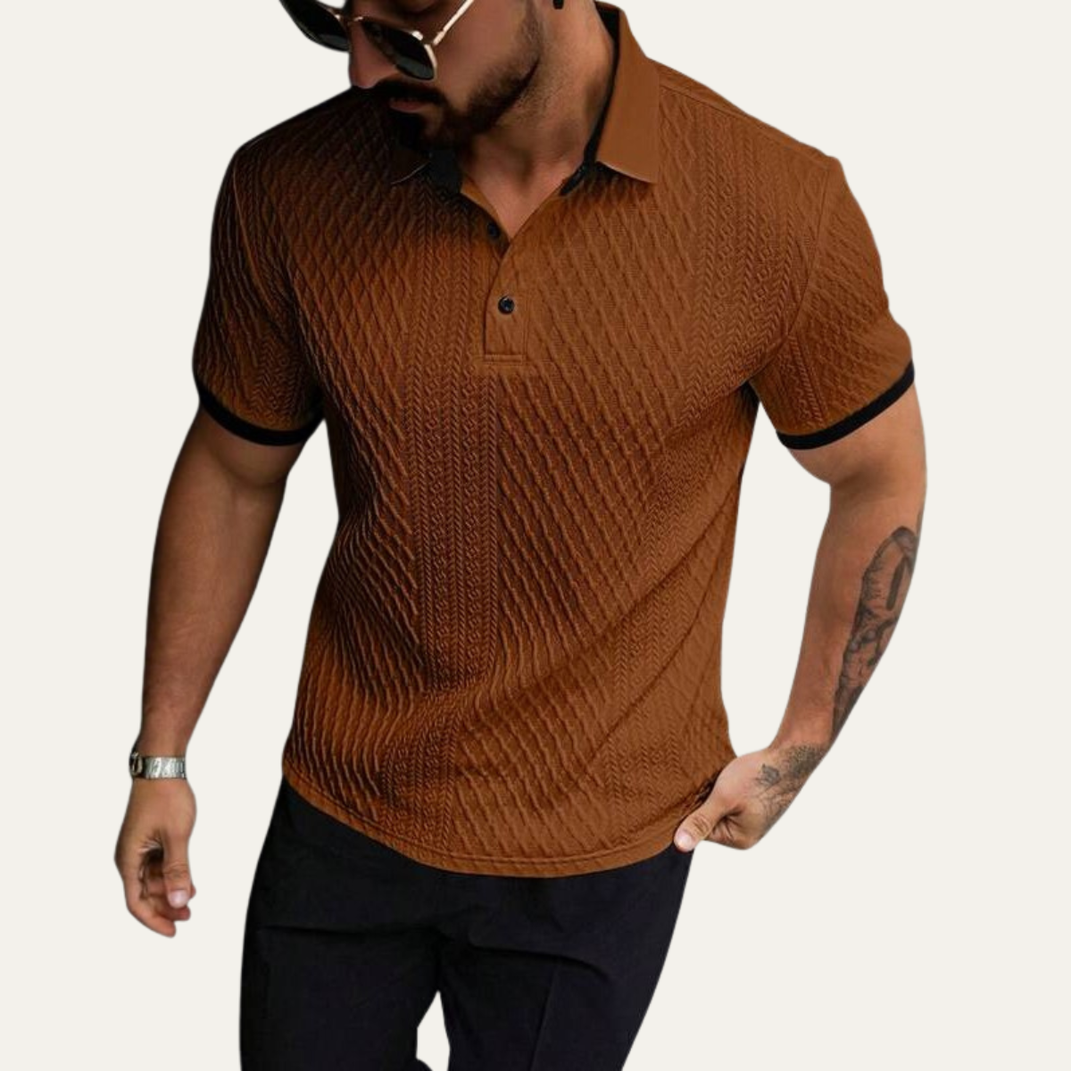 Luca | Diamond Knit Polo Shirt with Black Trim