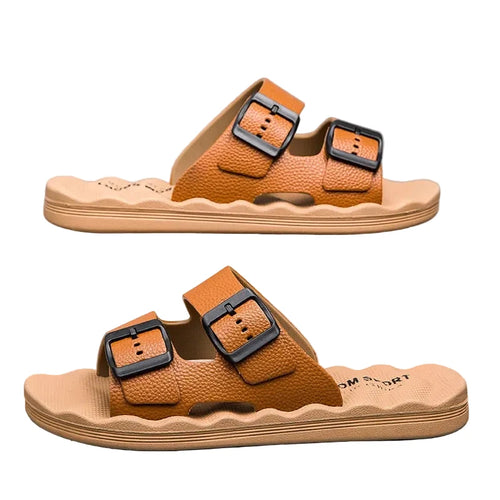 Luca | Dual Strap Slide Sandals with Adjustable Buckles