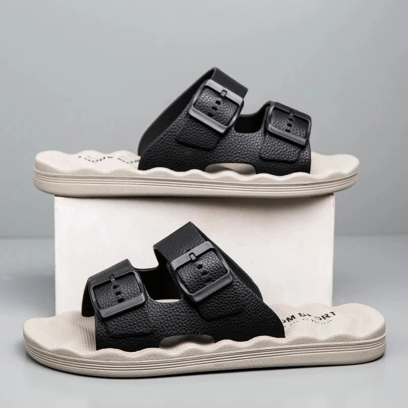 Luca | Dual Strap Slide Sandals with Adjustable Buckles