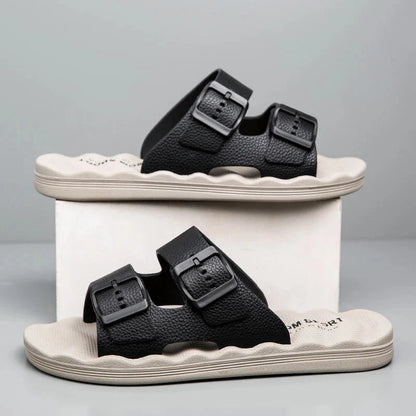 Luca | Dual Strap Slide Sandals with Adjustable Buckles