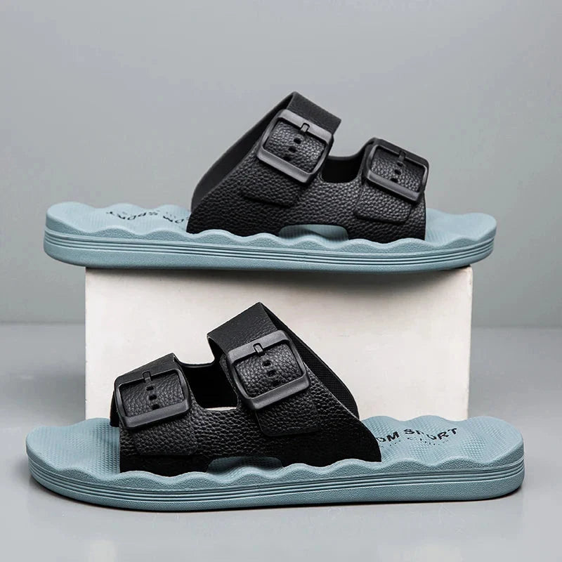 Luca | Dual Strap Slide Sandals with Adjustable Buckles