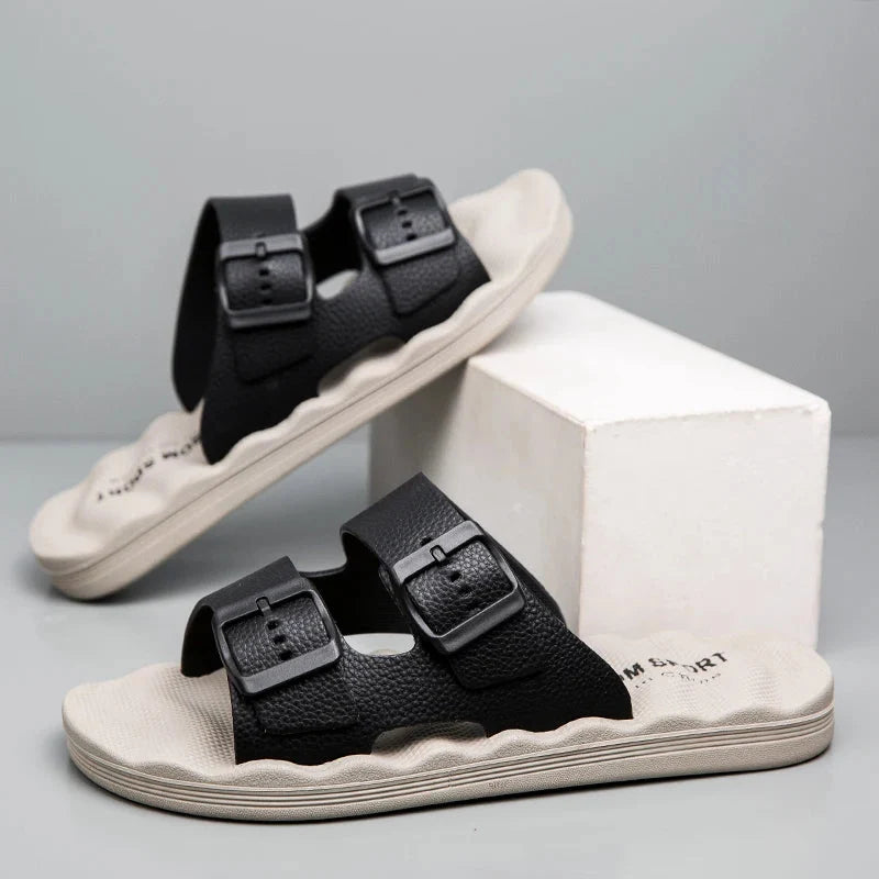 Luca | Dual Strap Slide Sandals with Adjustable Buckles