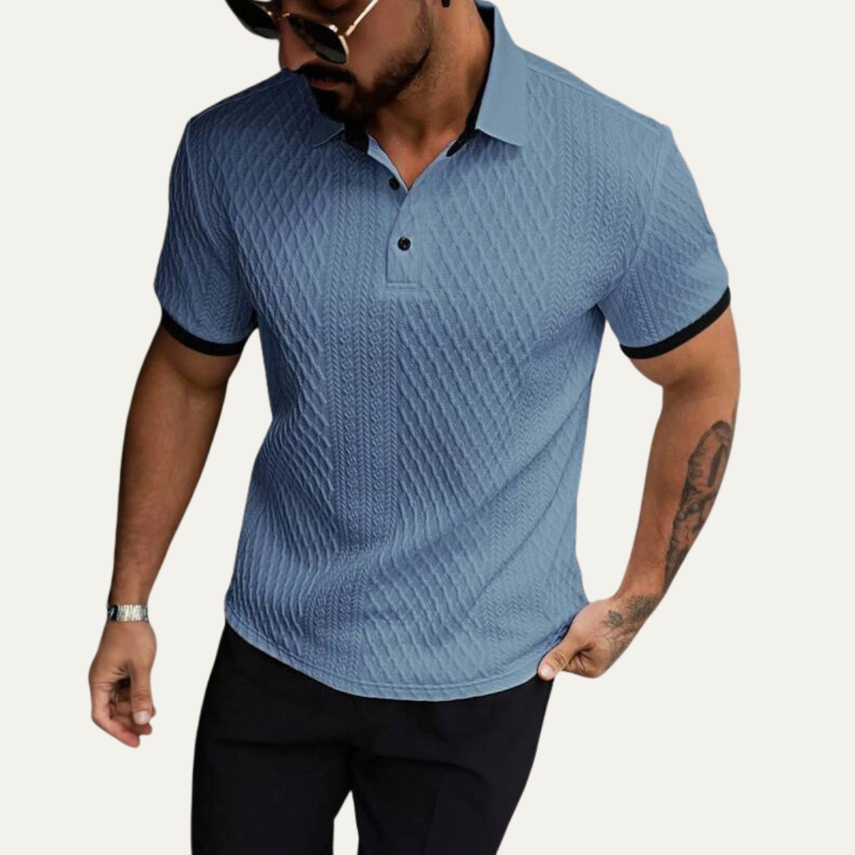 Luca | Geometric Knit Polo Shirt with Contrast Collar