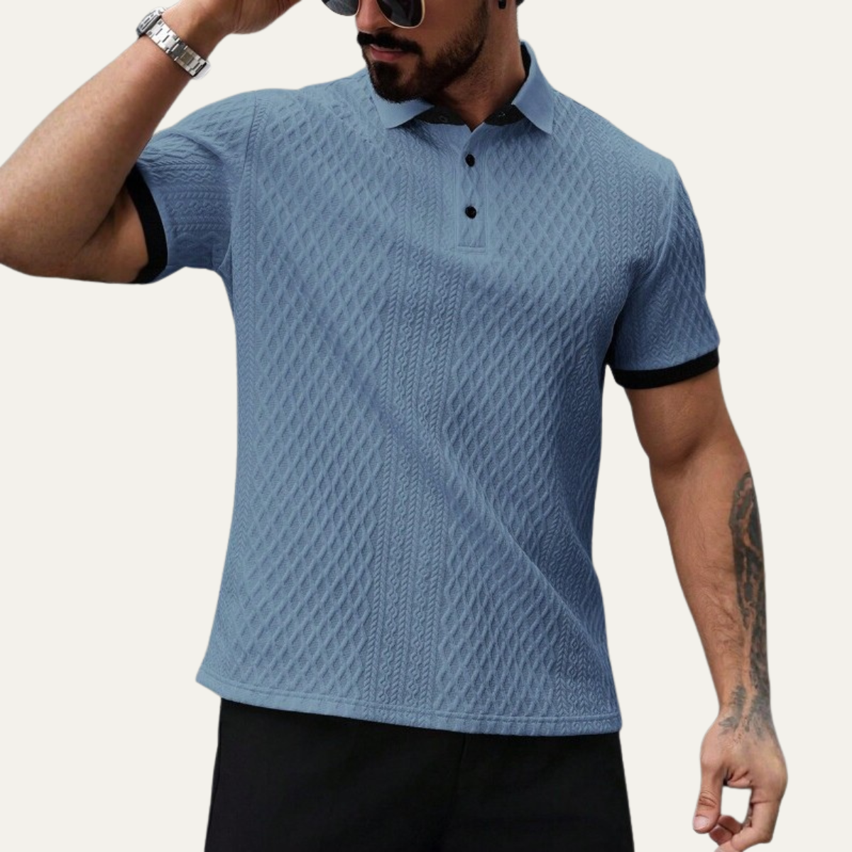 Luca | Geometric Knit Polo Shirt with Contrast Collar