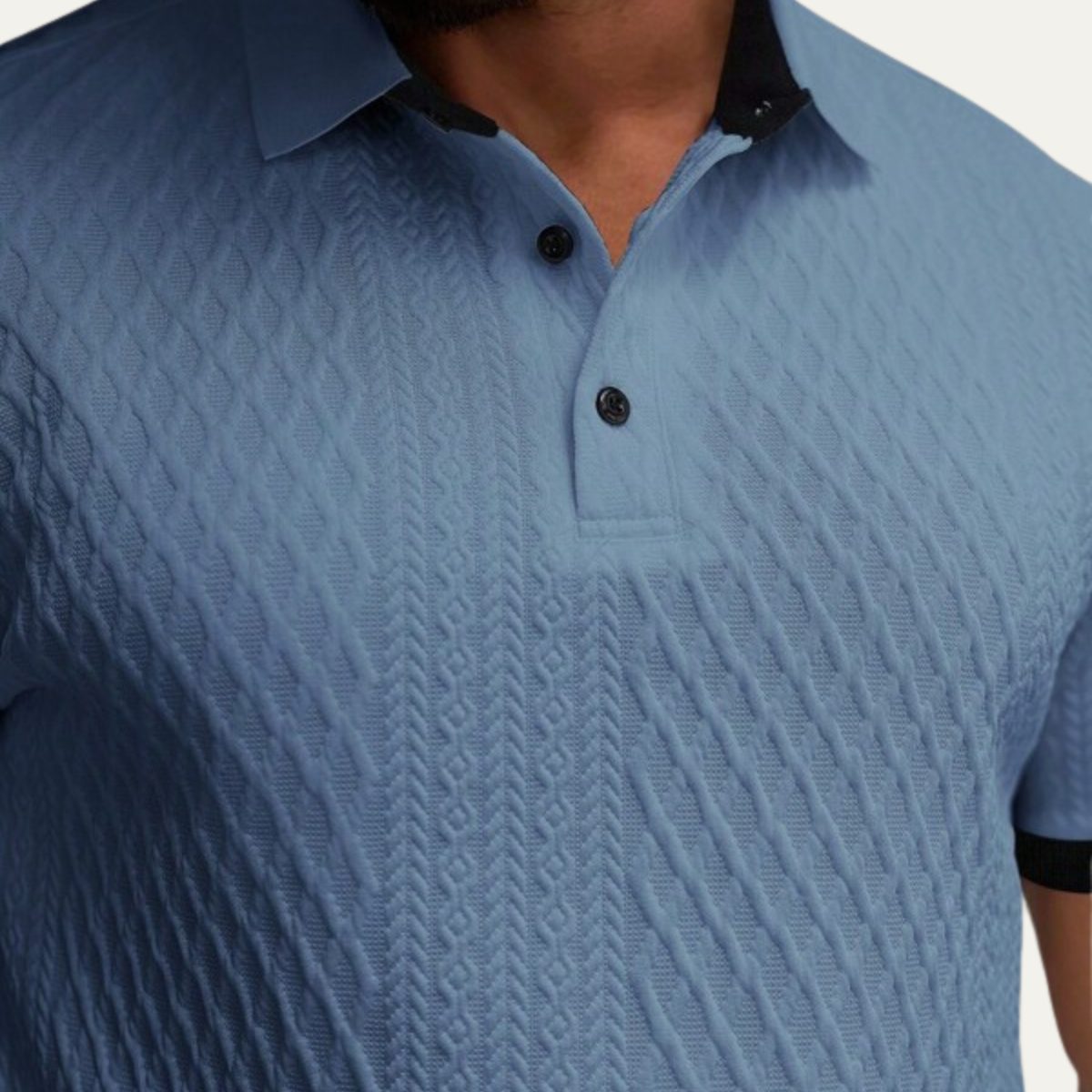 Luca | Geometric Knit Polo Shirt with Contrast Collar