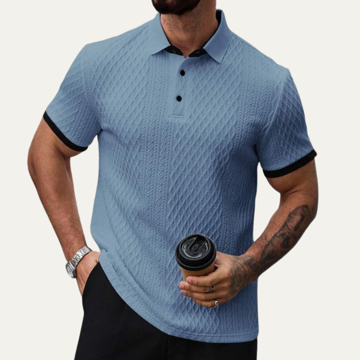 Luca | Geometric Knit Polo Shirt with Contrast Collar