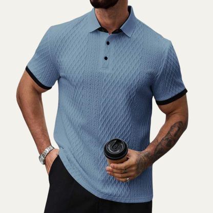 Luca | Geometric Knit Polo Shirt with Contrast Collar
