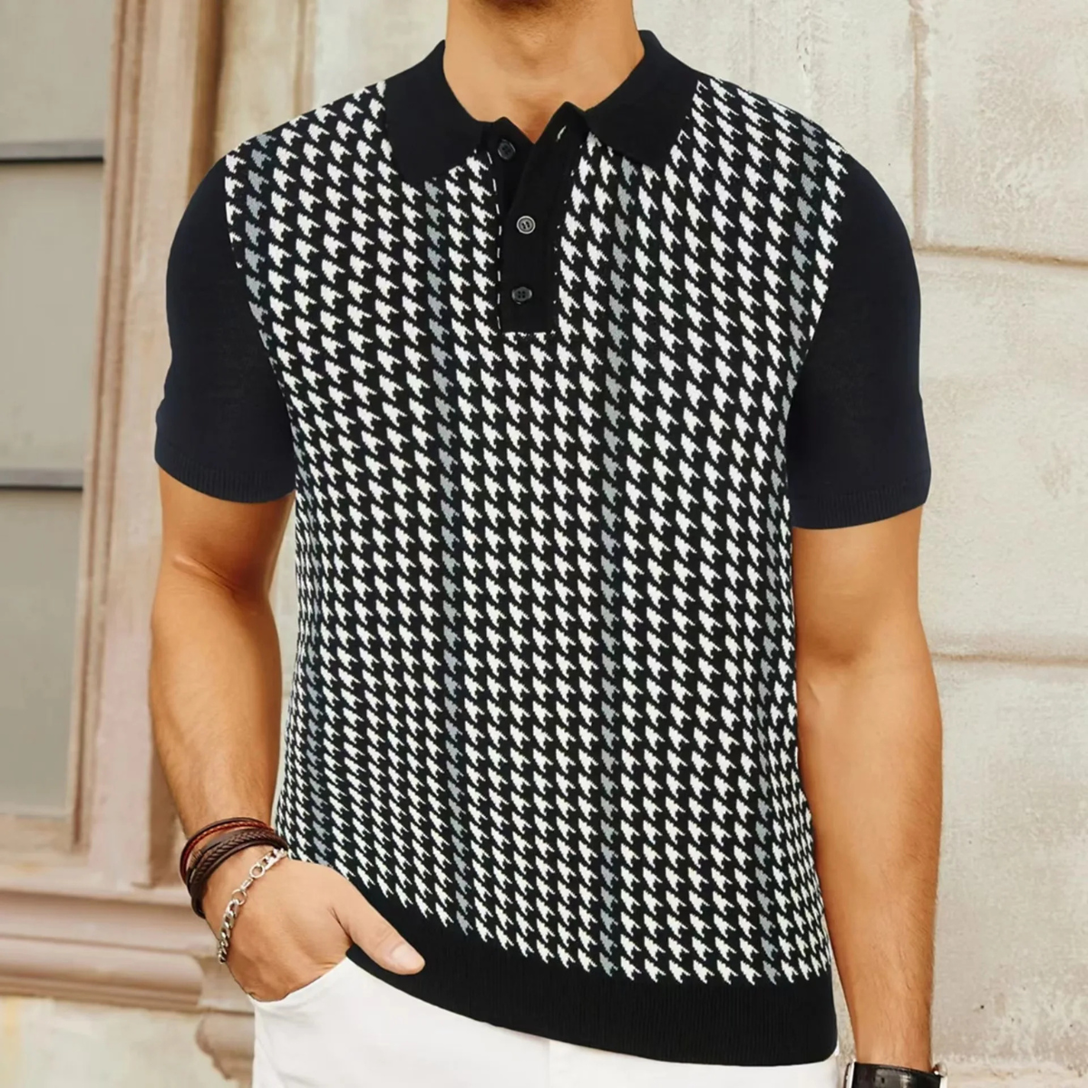 Jasper | Houndstooth Knit Polo Shirt
