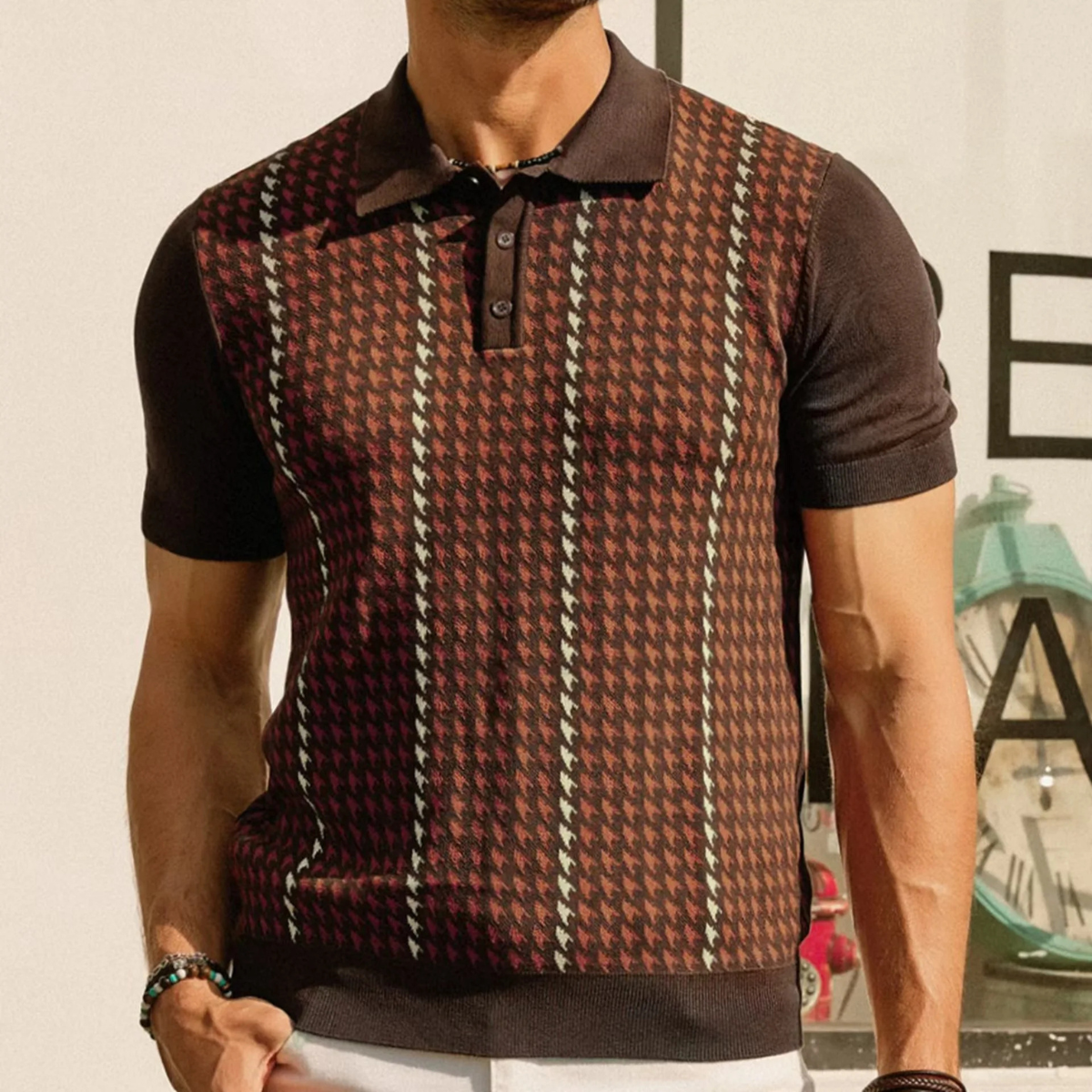 Jasper | Houndstooth Knit Polo Shirt