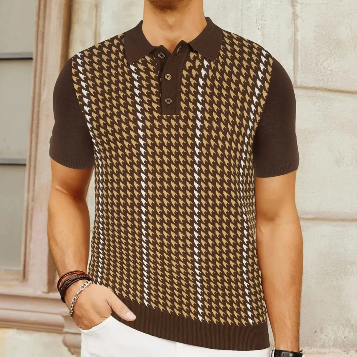 Jasper | Houndstooth Knit Polo Shirt