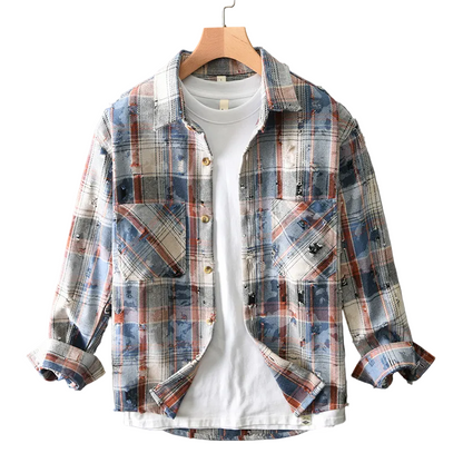 Luca | Distressed Plaid Button-Up Shirt with Chest Pocket
