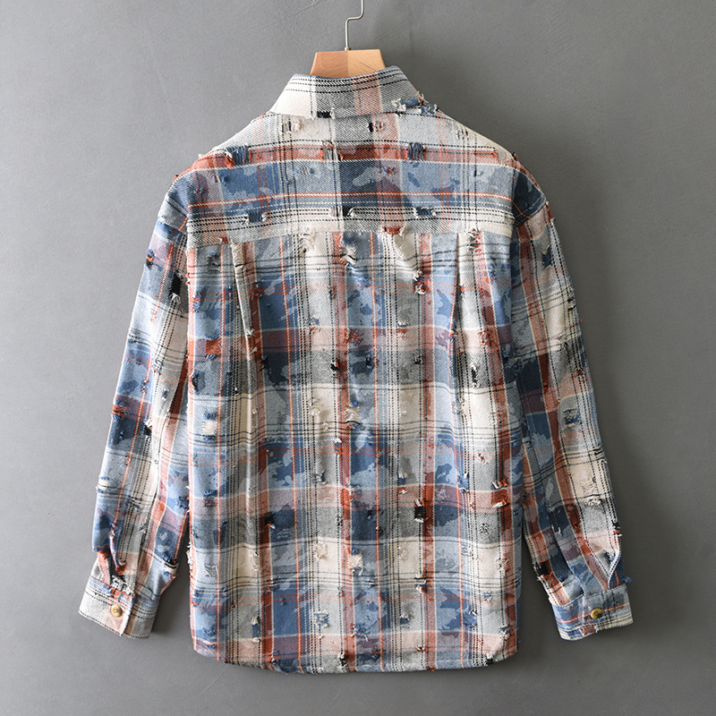 Luca | Distressed Plaid Button-Up Shirt with Chest Pocket
