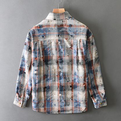 Luca | Distressed Plaid Button-Up Shirt with Chest Pocket