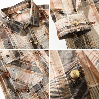 Luca | Distressed Plaid Button-Up Shirt with Chest Pocket