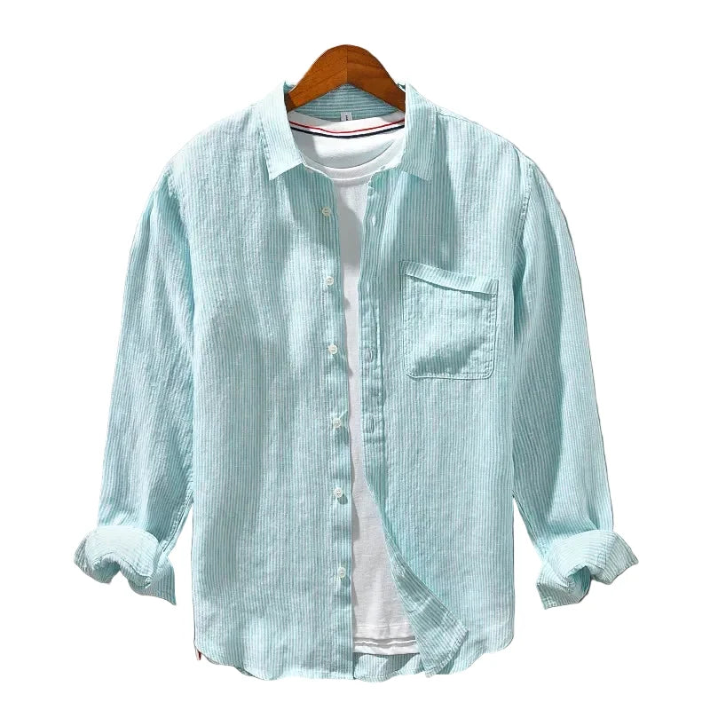 Leo | Textured Long Sleeve Button-Up Shirt with Chest Pocket