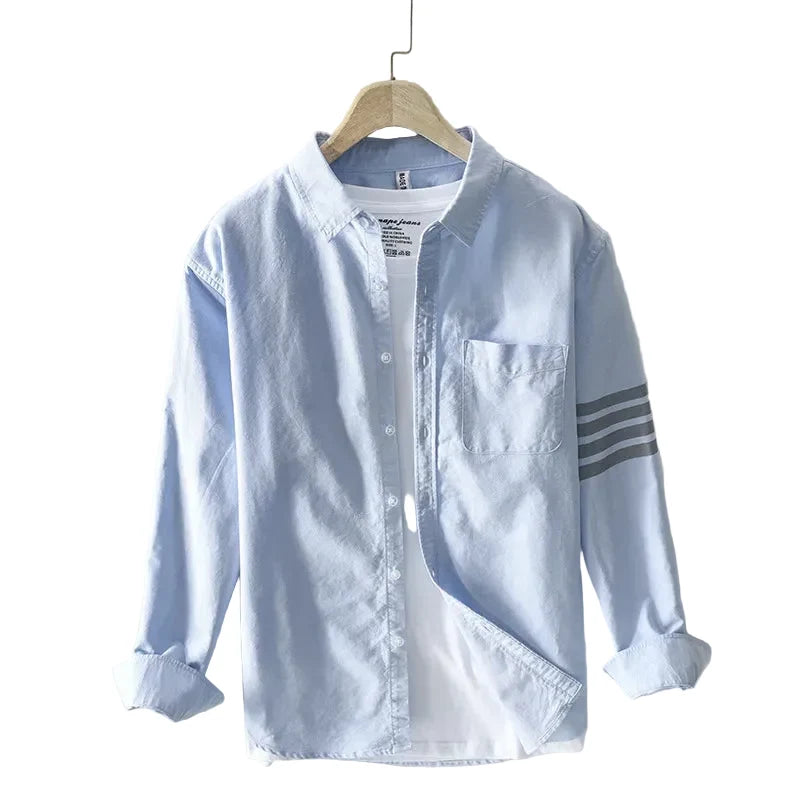Luca | Tailored Long Sleeve Button-Up with Contrast Stripes and Chest Pocket