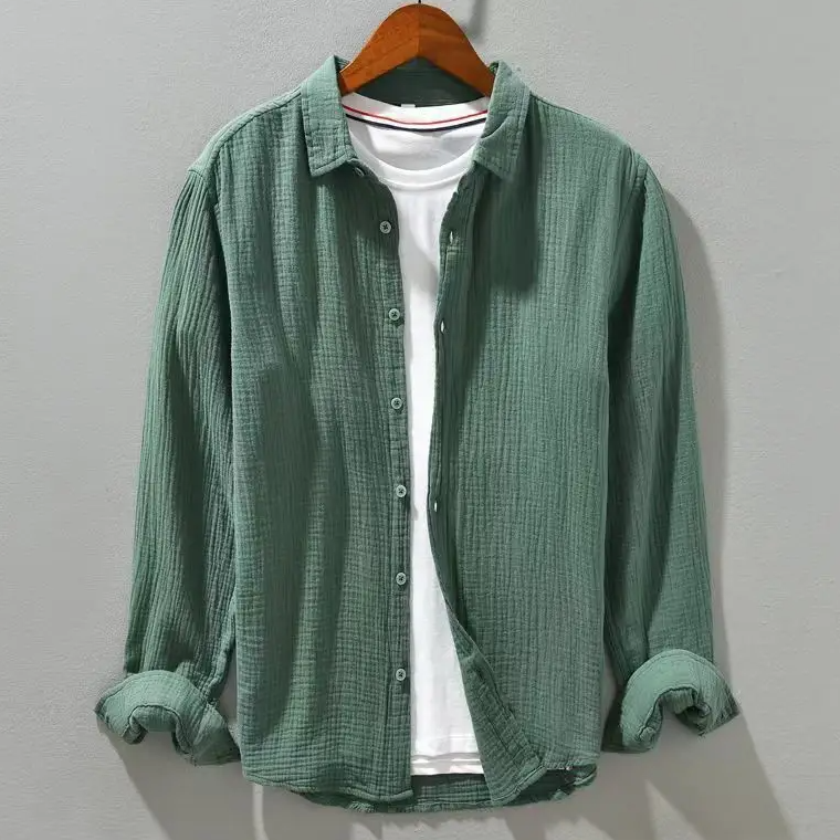 Luca | Crinkled Texture Long Sleeve Button-Up Shirt