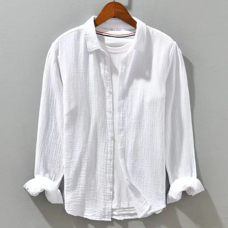 Luca | Crinkled Texture Long Sleeve Button-Up Shirt