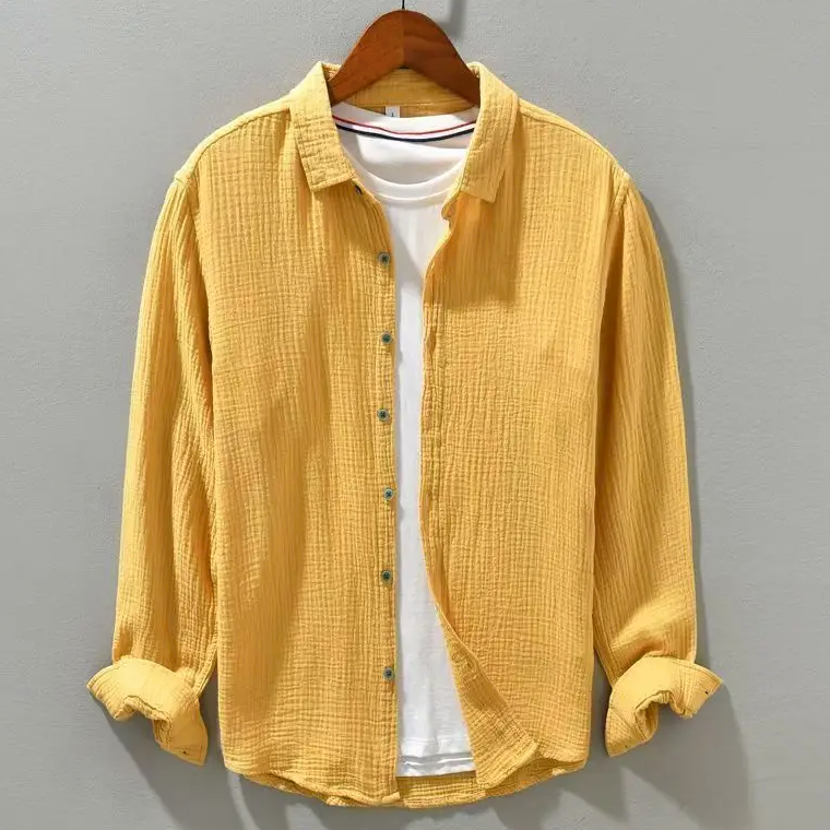 Luca | Crinkled Texture Long Sleeve Button-Up Shirt