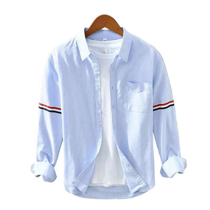 Luca | Tailored Long Sleeve Button-Up Shirt with Arm Stripe and Chest Pocket
