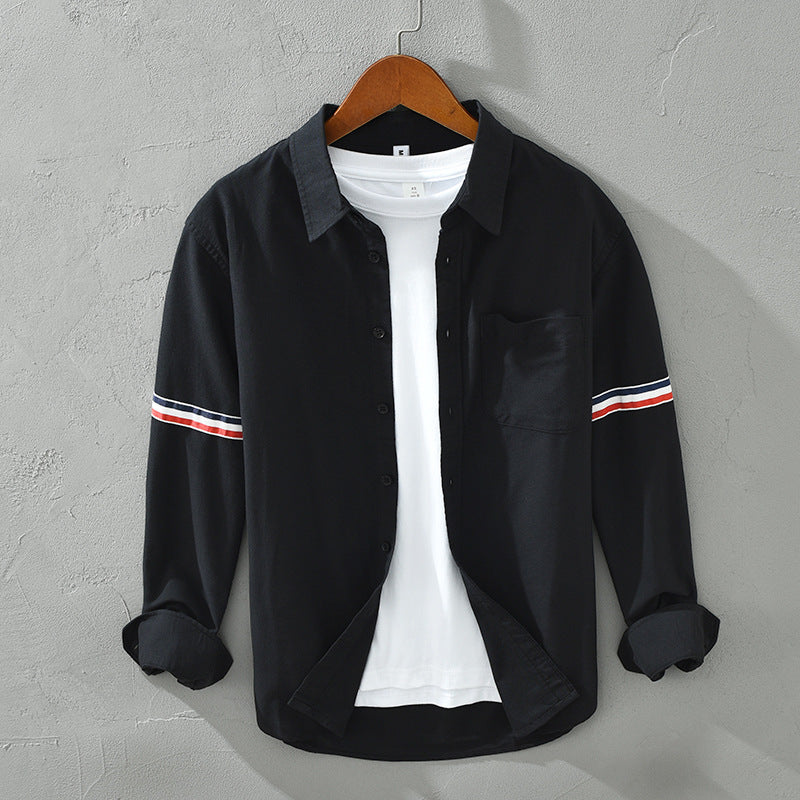 Luca | Tailored Long Sleeve Button-Up Shirt with Arm Stripe and Chest Pocket