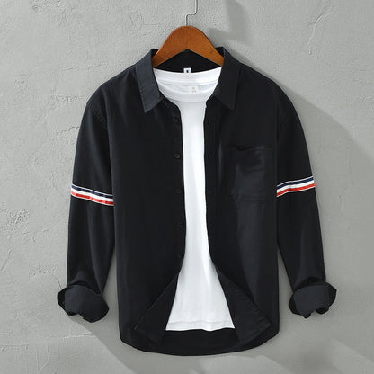 Luca | Tailored Long Sleeve Button-Up Shirt with Arm Stripe and Chest Pocket