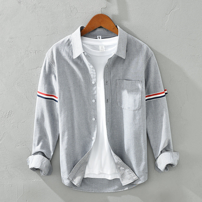 Luca | Tailored Long Sleeve Button-Up Shirt with Arm Stripe and Chest Pocket