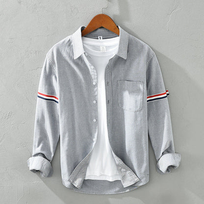 Luca | Tailored Long Sleeve Button-Up Shirt with Arm Stripe and Chest Pocket