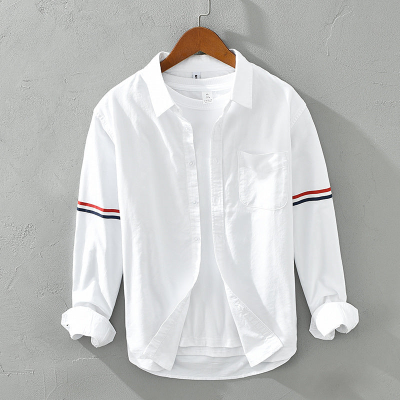 Luca | Tailored Long Sleeve Button-Up Shirt with Arm Stripe and Chest Pocket