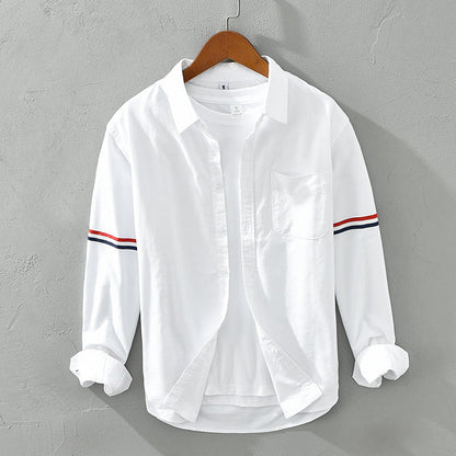 Luca | Tailored Long Sleeve Button-Up Shirt with Arm Stripe and Chest Pocket