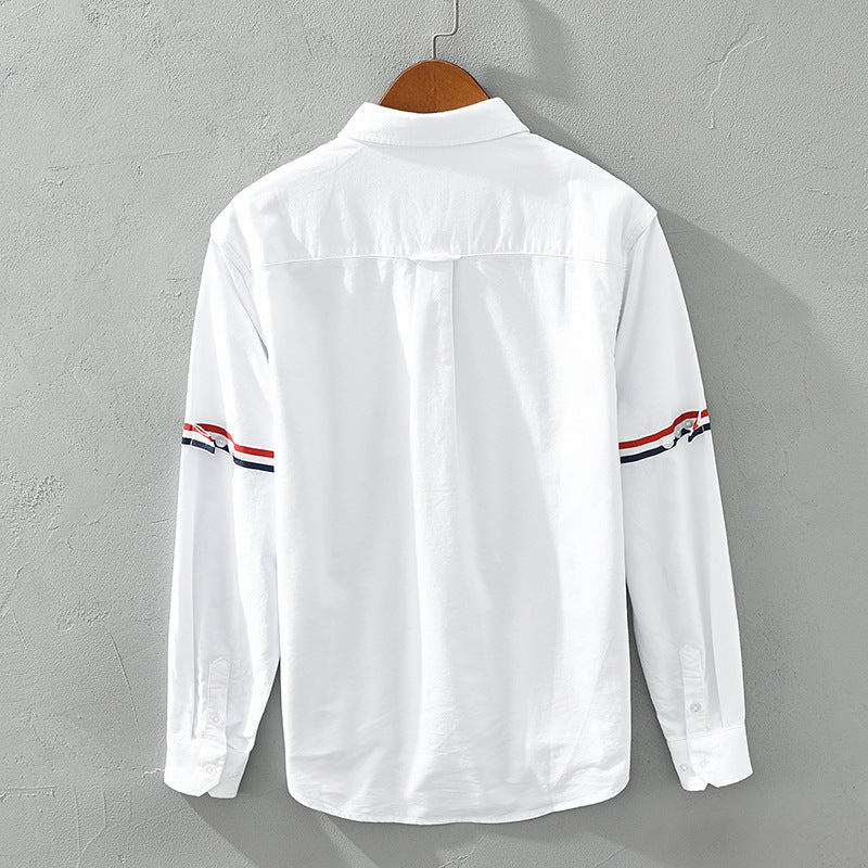 Luca | Tailored Long Sleeve Button-Up Shirt with Arm Stripe and Chest Pocket