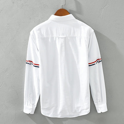 Luca | Tailored Long Sleeve Button-Up Shirt with Arm Stripe and Chest Pocket