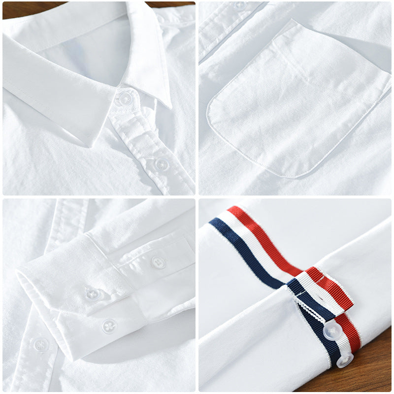 Luca | Tailored Long Sleeve Button-Up Shirt with Arm Stripe and Chest Pocket