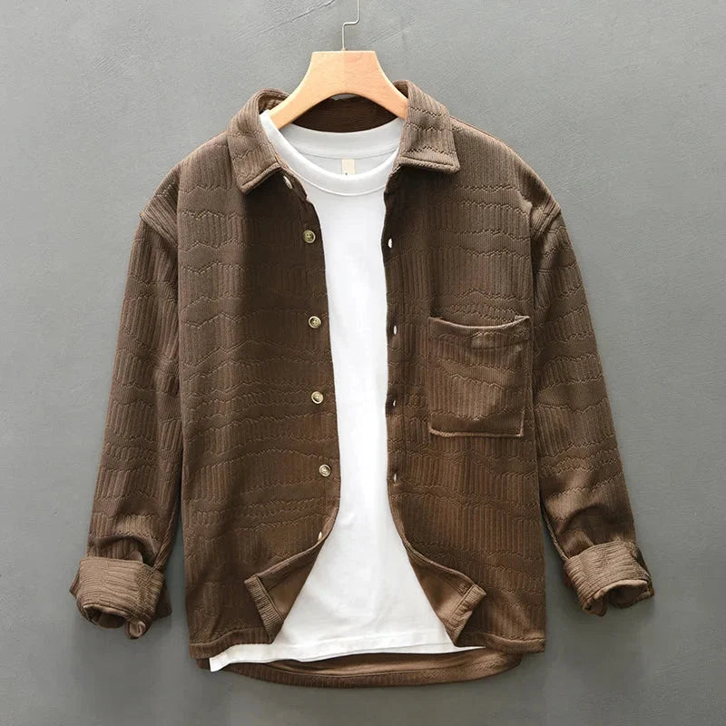 Luca | Textured Long Sleeve Button-Up Shirt with Chest Pocket