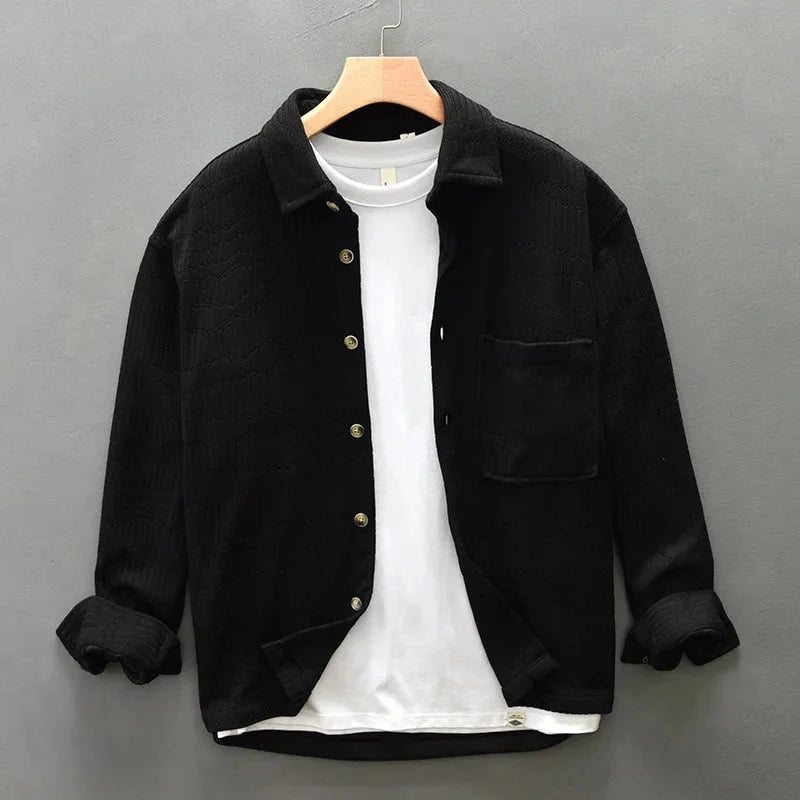 Luca | Textured Long Sleeve Button-Up Shirt with Chest Pocket