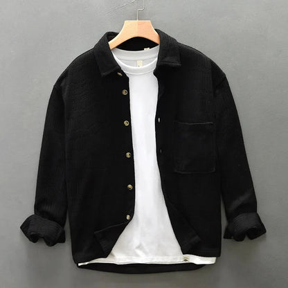Luca | Textured Long Sleeve Button-Up Shirt with Chest Pocket
