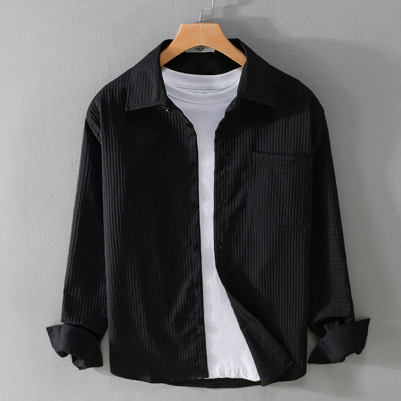 Luca | Textured Waffle Button-Up Shirt with Pocket