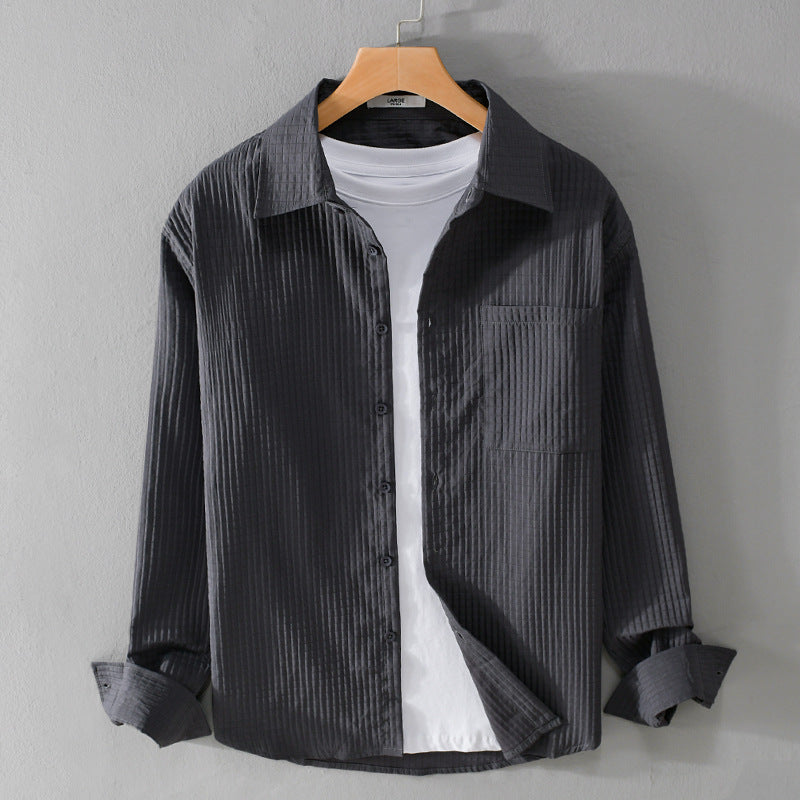 Luca | Textured Waffle Button-Up Shirt with Pocket