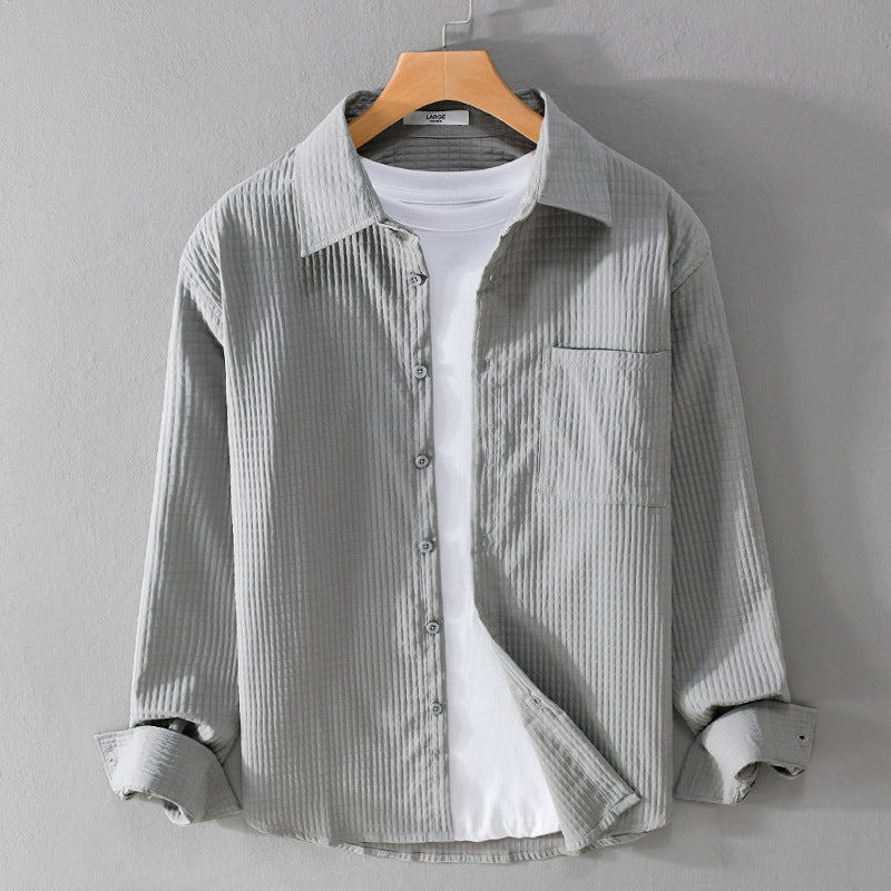 Luca | Textured Waffle Button-Up Shirt with Pocket