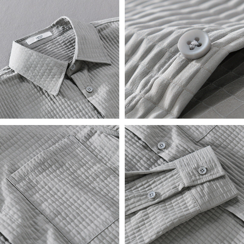 Luca | Textured Waffle Button-Up Shirt with Pocket