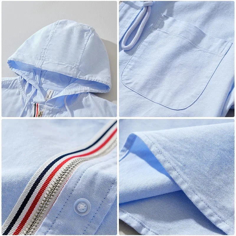 Luca | Luxe Hooded Zip-Up Shirt with Contrast Trim